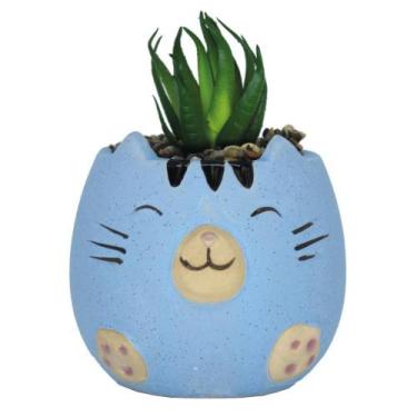 Imagem de Vaso de Cerâmica Gatinhos com Suculentas - 123Útil, Azul