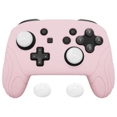 Imagem de PlayVital Samurai Edition Capa protetora ergonômica de silicone para controle Nintendo Switch Pro, macio, antiderrapante, com aderência para o polegar - flores de cerejeira rosa