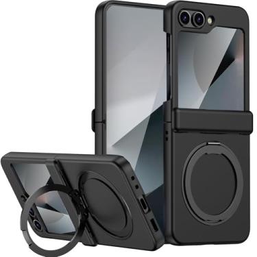 Imagem de Changjia Capa magnética para Samsung Galaxy Z Flip 6 com proteção de dobradiça e suporte, [compatível com MagSafe] Capa fina com suporte de anel invisível capa protetora de TPU macio para Galaxy Z