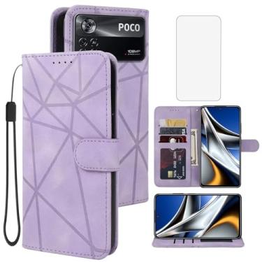 Imagem de Tothedu Capa para Poco X4 Pro 5G, capa carteira 2201116PG com protetor de tela de vidro temperado, capa flip de couro com suporte para cartão de crédito, alça de pulso, capa de telefone para Xiaomi