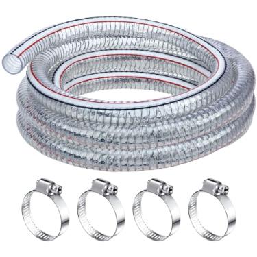 Imagem de Frienda Tubo flexível de fio de aço resistente com fixadores tubo de mangueira de drenagem de óleo de alta pressão PVC fio transparente reforçado para bomba de porão marinho de lagoa jardim piscina