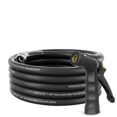 Imagem de SPECILITE Mangueira de jardim quente/fria de 7,6 m com bocal industrial de alta pressão, flexível e leve, mangueira de água de borracha explosiva de 600psi -45.6 °C a 70.0 °C com acessórios de aço