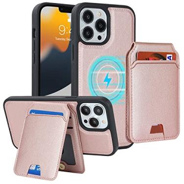 Imagem de iCoverCase Capa carteira para iPhone 13 Pro Max/12 Pro Max compatível com MagSafe, compartimento magnético destacável para cartão, suporte de couro PU, capa de carregamento sem fio de 6,7 polegadas
