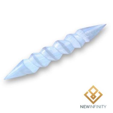 Imagem de Bastão de Selenita 15cm Espiral Pedra Natural Cristal Polido - Infinit