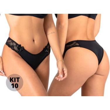 Imagem de Kit 10 Calcinhas Lateral Renda Microfibra Poliamida Atacado Calcinha f