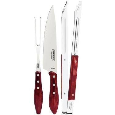 Imagem de Jogo Trinchante Tramontina com Lâminas em Inox e Cabos de Madeira Tratada Polywood Vermelho 3 Peças