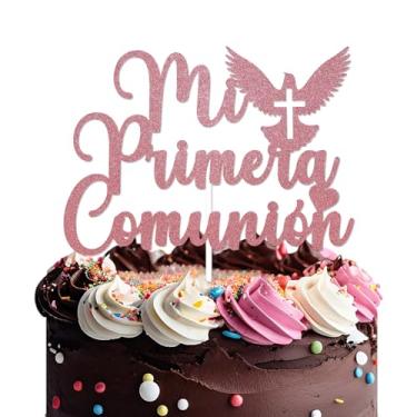 Imagem de Mi Primera Comunión Cake Topper - Spanish Baby First Baptism Cake Decor, First Communion/God Bless/Baby Shower Party Decorations Rose Gold Glitter