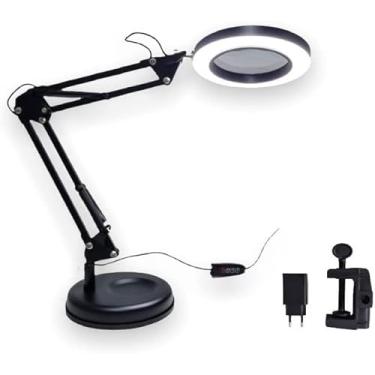 Imagem de Luminária Com Lupa Articulável Led Ring Light Garra E Base Multifuncional Com Brilho E Temperatura Ajustavel