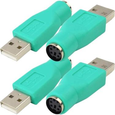 Imagem de DKARDU Adaptador PS/2 para USB A, adaptador conversor PS/2 fêmea para USB A macho de substituição para mouse, teclado (pacote com 4, verde, roxo)