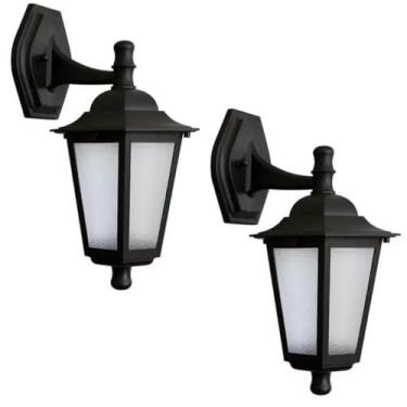 Imagem de Kit 2 Arandelas Coloniais Luminária Externa Preta Parede Retrô Jardim 20W Bivolt