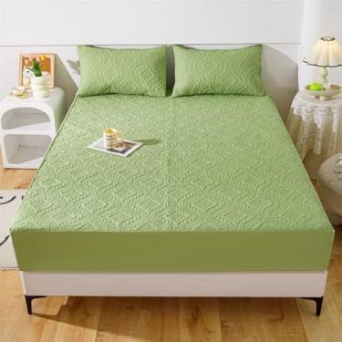 Imagem de Capa de colchão acolchoada à prova d'água, leve, respirável, protetor de colchão macio, sem ruído, com bolso profundo, cobertura de colchão de tamanho casal verde ||King: 180 x 200 cm (3 peças)