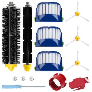Imagem de Funmit Peças de substituição para iRobot Roomba 500 600 Series 595 585 564 690 692 694 Acessórios de aspirador de pó - Inclui 3 filtros, 3 escovas laterais e 1 pacote de escova de cerdas