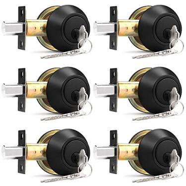 Imagem de Probrico Fechaduras de cilindro duplo com chaves diferentes, 3 chaves ferragens de porta interna e externa para fechadura de entrada e portão frontal, preto plano, pacote com 6