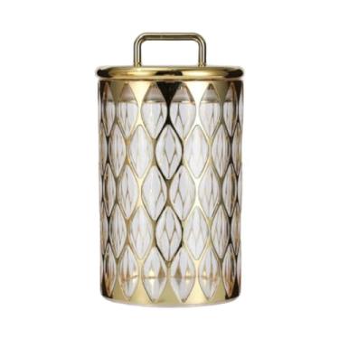 Imagem de Ioensy Cereais Caixa de armazenamento Contêiner de armazenamento de alimentos com tampa de jarra de jarra decorativa de tampa para decoração de mesa de café, L Square Pattern