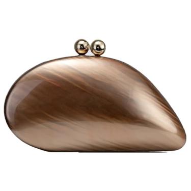 Imagem de Jusavie Bolsa de mão feminina de acrílico pérola em forma de concha para noite bolsa clutch com corrente para baile de casamento, Bronze A, Small
