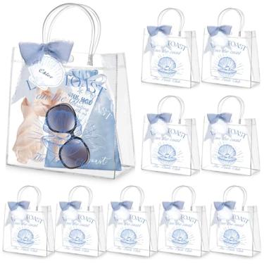 Imagem de Kolldenn 10 sacos de presente transparentes Last Toast on the Coast com alça, sacolas de dama de honra com 10 etiquetas de etiquetas, 20 x 20 x 8 cm, plástico transparente reutilizável PVC para chá de