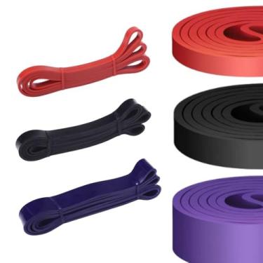 Imagem de Kit 3 Super Band Elástico Para Exercícios Faixas Para Treinamento de Força e Resistência de Alta Intensidade e Qualidade Premium (Vermelho + Preto + Roxo)