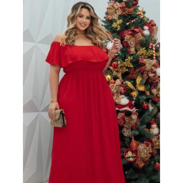 Imagem de Vestido Terracota Longo Plus Size Fenda Lateral Ombro a Ombro Madrinha