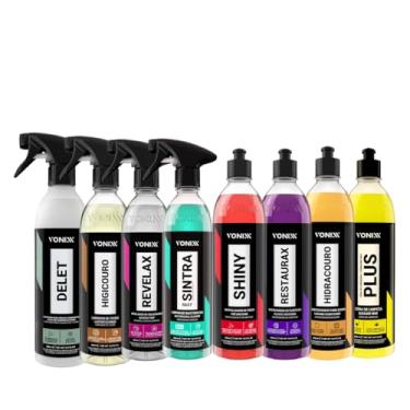 Imagem de Kit Vonixx 8 Produtos Automotivos, Limpeza e Manutenção, Delet, Higicouro, Sintra Fast, Revelax, Restaurax, Shiny, Hidracouro, Carnauba Plus, 500ml