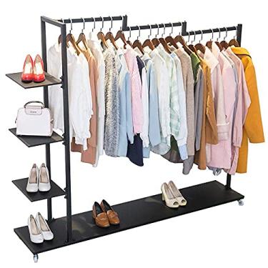 Imagem de CUTPOIY Prateleiras de exibição de roupas, cabides de metal para pendurar no chão, prateleiras de armazenamento de roupas de loja de roupas, rack de sapatos (preto 100 x 36 x 150 cm)