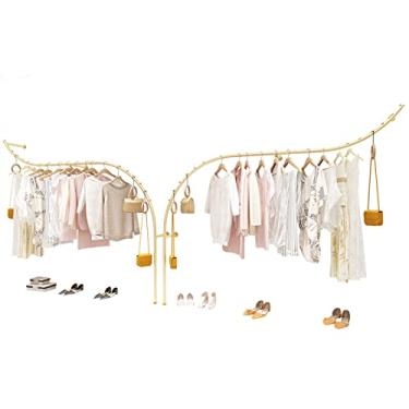 Imagem de CUTPOIY Expositor de roupas em lojas de roupas boutique, rack de roupas de varejo moderno, rack de exibição de armário de varejo organizador de roupas, dourado (amarelo 250 cm)