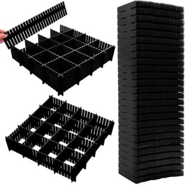 Imagem de DVHOK 85 divisórias de gaveta, organizador de gaveta ajustável, cortado à vontade para arrumar roupas, meias, maquiagem, cômoda, cozinha preta