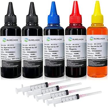 Imagem de Kit de refil de tinta de tinta para impressora HP 61 60 62 63 950 902 564 920 901 940 cartuchos de tinta recarregáveis (2 pretos, 1 ciano, 1 magenta, 1 amarelo) 100 ml x5 garrafas, com seringa