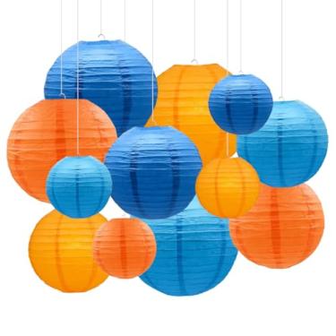 Imagem de Capesaro Lanternas de papel azul laranja decorativas, 12 peças, decorações de festa, aniversário, despedida de solteira, casamento, chá de bebê, formatura, aniversário, decoração de quarto azul