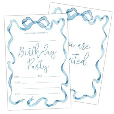 Imagem de Convite de aniversário de mulher, convite de festa de aniversário de laço azul, preencha o convite com envelopes, 20 cartões com 20 envelopes, lembrancinha e decoração de festa de aniversário (10 x 15