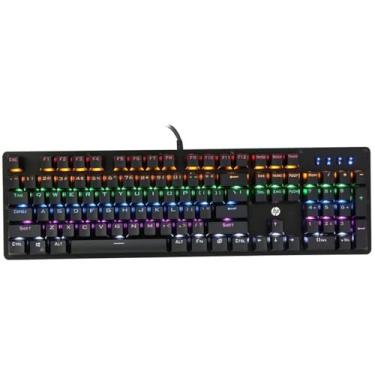 Imagem de HP Teclado Mecânico Gamer GK100 Preto USB Layout ABNT2 Switch Blue Teclas Multimídia e Iluminação de Led teclado mecânico teclas gravadas a laser 7JH28AA