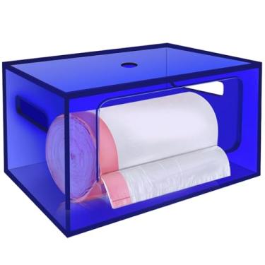 Imagem de Porta-saco de lixo empilhável sob a pia organizador de armazenamento de saco de lixo acrílico extragrande com parte superior e alças para armário de despensa de cozinha, lavanderia, azul claro