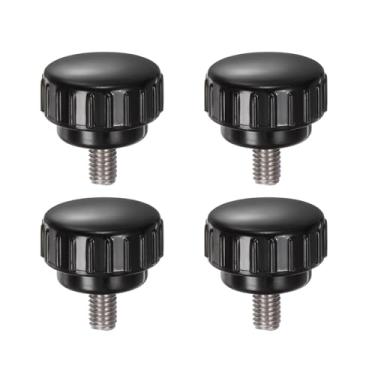 Imagem de uxcell 4 maçanetas serrilhadas M6 x 10 mm métrico 304 aço inoxidável rosca macho parafuso de polegar tipo 25 mm cabeça redonda de plástico rosqueado parafuso parafuso de mão botões pretos