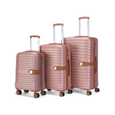 Imagem de Kit 3 Malas Rosa Anac Puxador Rodinha 360 Viagem Bordo Tsa