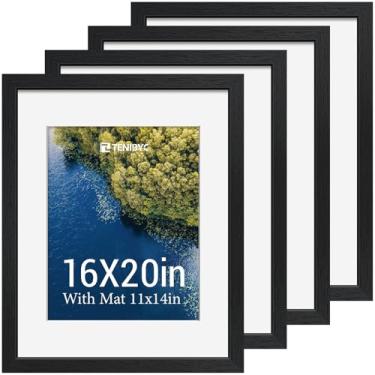 Imagem de TENIBYC Conjunto de 4 porta-retratos 40,6 x 50,8 cm - preto, exiba imagens 28 x 35 cm com tapete ou 40 x 50 cm sem tapete, vidro temperado HD, decoração de parede de galeria, decoração de casa e