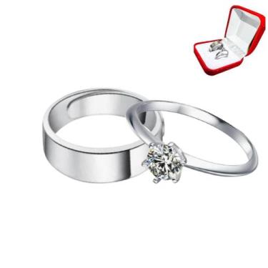 Imagem de Anel 6mm Prata Reto Liso Anatomico Namoro + Anel 2mm Solitario Prata P