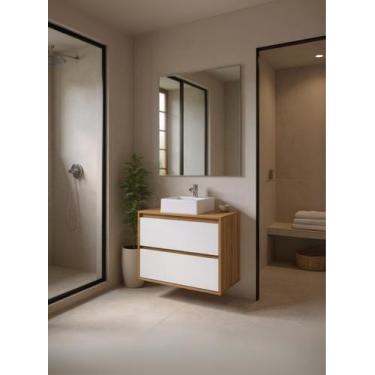 Imagem de Gabinete para Banheiro com Cuba e Espelheira 80cm Mdf Freijo Dubai - O