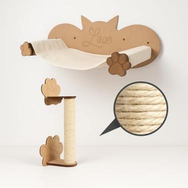 Imagem de BOXFAN Parquinho de Gatos Kit 2 Peças em MDF Caminha Rede Suspesa Cama Descanso Arranhador Parede Brinquedo para Gato