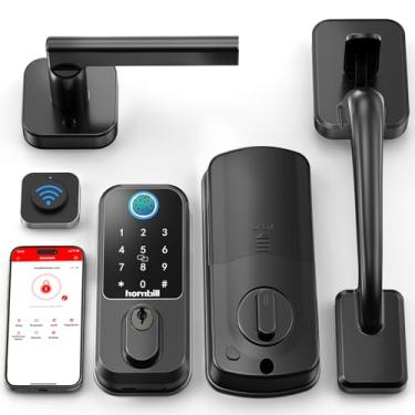Imagem de Fechadura inteligente WiFi com alça: Conjunto de fechadura de porta frontal Hornbill entrada sem chave, fechadura inteligente para porta da frente, compatível com Alexa, fechadura com teclado de