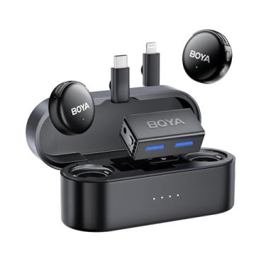 Imagem de BOYA Mini microfone BOYALINK 3 para câmera/iPhone/Android, microfone de lapela sem fio com redução de ruído AI, duração de 30H, alcance de transmissão de 300 m para Vlog, TikTok