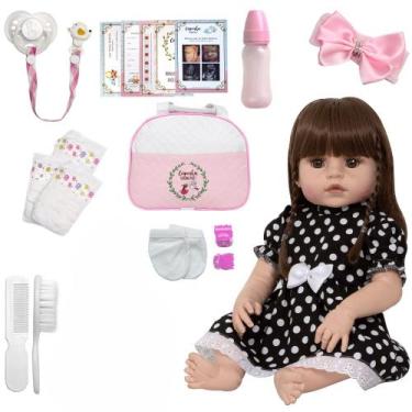 Imagem de Bebe Estilo Reborn 46cm Recém Nascida de Vinil + 20 Itens - Cegonha Re