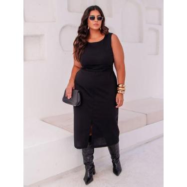 Imagem de Vestido Midi Plus Size em Linho com Fenda Frontal Sofisticada - Lumia,