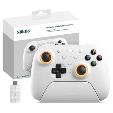 Imagem de 8Bitdo Ultimate 2 Wireless 2.4G Controller (TMR Joystick Update), Star-Ring RGB Lights, Adjustable Trigger Locks, Gamepad with Charging Dock for Windows PC, Android (White)