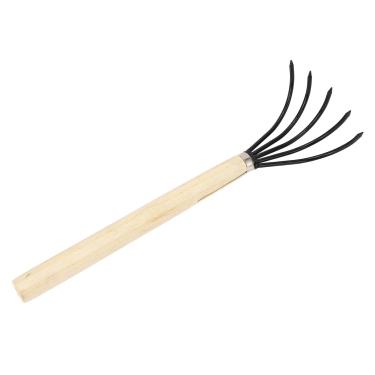 Imagem de Jardim Mão Ancinho 5 Aço Tines Handle madeira Design ergonômico Garra Cultivador para Tilling Soltar Solo Eficiente Ferramenta de jardim para Plantar Flores Legumes (Alça longa)