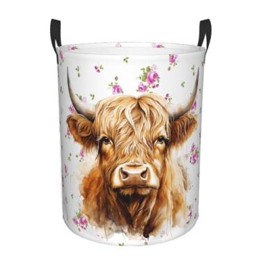Imagem de Cesta de roupa suja com laço rosa, coração rosa, cesto de roupa suja para quarto, banheiro, faculdade, dormitório, berçário, organizador de brinquedos, cesta de armazenamento para presentes (vaca