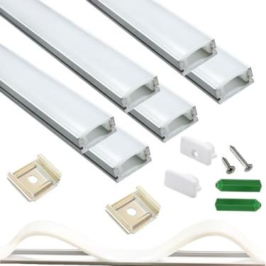 Imagem de THMOOTHER Pacote com 6 difusores de canal em U com fita de LED para montagem em superfície, faixa de alumínio com cobertura de silicone contínua. Balcão de escadas de armário, perfil baixo instalado