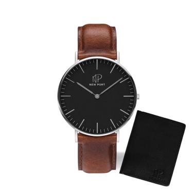Imagem de Relógio Masculino Pulseira Marrom New Port 40mm + Carteira