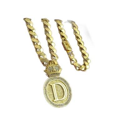 Imagem de Cordão Friso S 13Mm + Pingente Redondo Letra Banhado A Ouro - Tojoia18