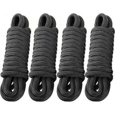 Imagem de PACTHSD Pacote com 4 linhas de doca de 3/10.2 cm x 25' - Corda de barco de nylon de grau marítimo com laço de 38.1 cm para ancoragem e amarração - Linhas de barco trançadas duplas, alta resistência