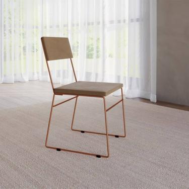 Imagem de Cadeira de Jantar Málaga Assento Veludo Marrom Base Cobre