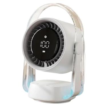 Imagem de XLWLLNJ Fã do ventilador de mesa Pessoal Display Digital Digital Vento forte Recarregável Speed ​​Recarregável para Carro de Cozinha, Carro Esquista ao ar, Branco